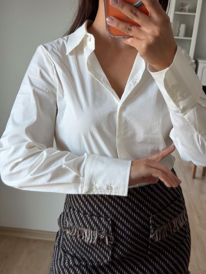 Ekru Strecth Gömlek